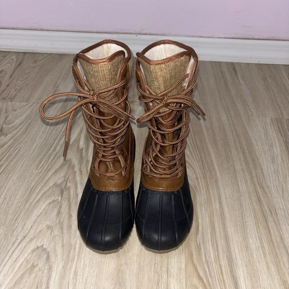 Refresh Duck Boots Faux Fur Lined Lace Up Waterproof Hunter Brown Womens 5